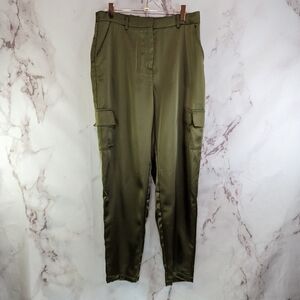 Bailey 44 Pants Womens Medium Green Satin High Rise Straight Cargo Crop